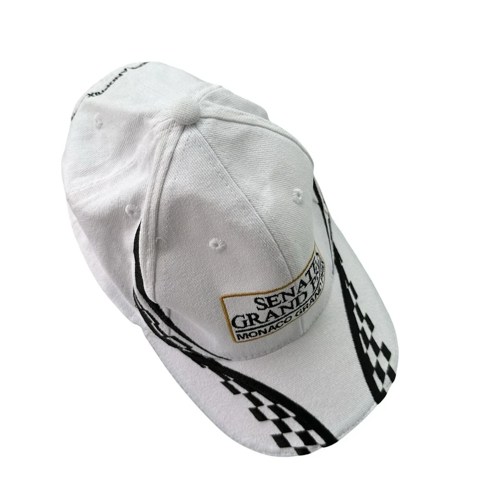 Senate Grand Prix Monaco Grand Prix Racing Hat White Checkered Adjustable‎ Cap